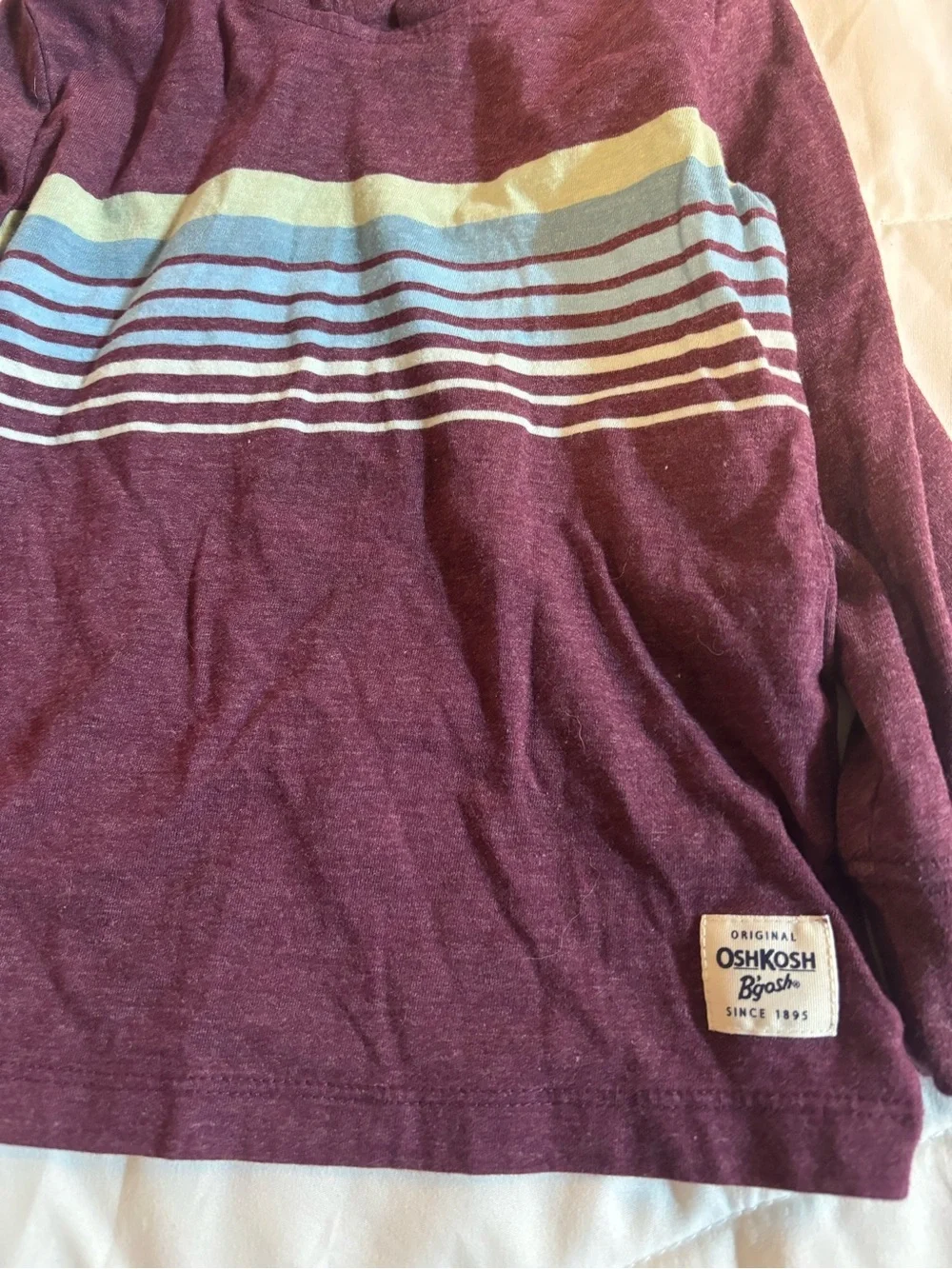 OshKosh B'gosh Maroon Hooded Sweatshirt with Blue and White Stripes lightweight